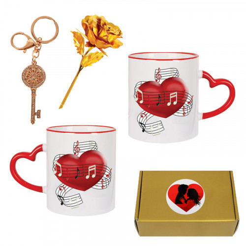 Подаръчен комплект "Обичам те" с чаша, златна роза и ключодържател ключе