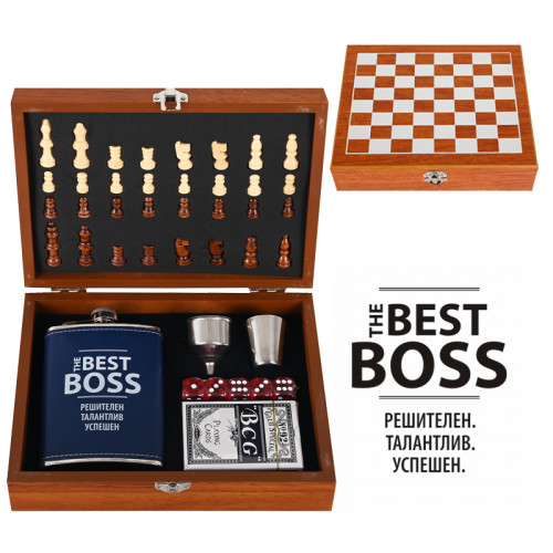 Комплект манерка с шах и аксесоари "The best BOSS" 
