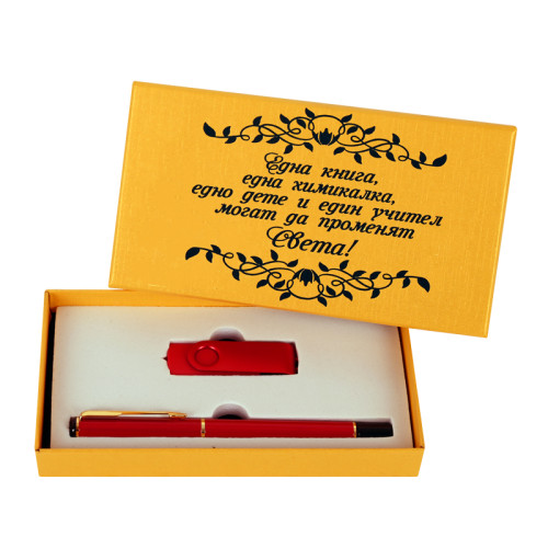 Подаръчен комплект "Една книга, една химикалка..." с луксосен метален химикал и USB 16 GB 85913-3-1