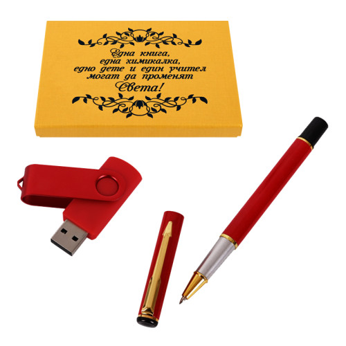 Подаръчен комплект "Една книга, една химикалка..." с луксосен метален химикал и USB 16 GB 85913-3-2