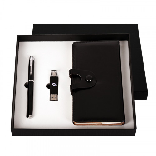 Подаръчен комплект с химикал, бележник и двойна флашка /16 BG/ в луксозна кутия 