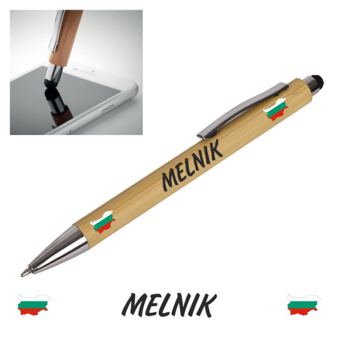 Химикал "Melnik" с клипс и стилус /бамбук и метал/.  100078-2-5
