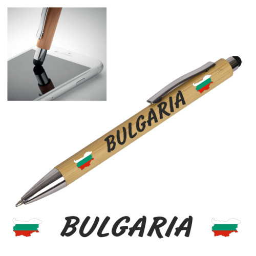 Химикал "Bulgaria" с клипс и стилус /бамбук и метал/.  100079-2-2