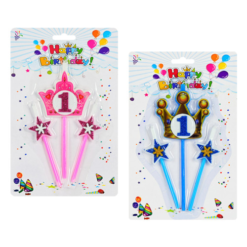 Комплект свещи за рожден ден "Корона и звезди"